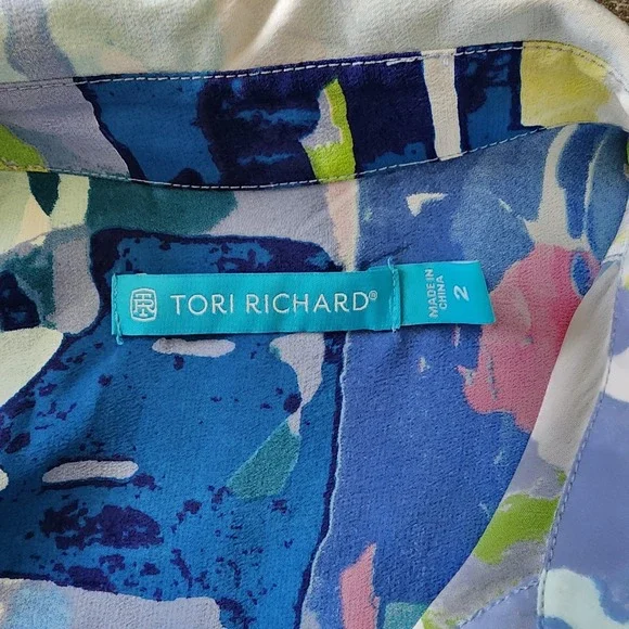 Tori Richard Silk Tunic Dress Top 2 Abstract Roll Tab Resort Lux Vacation Beach - Picture 6 of 16